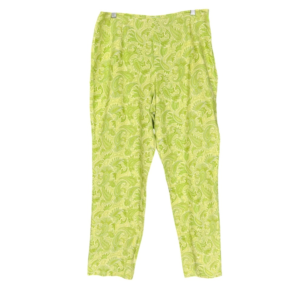 Madison Studio Pants Womens 14 Green 100% Linen Paisley Side Zip Straight Leg